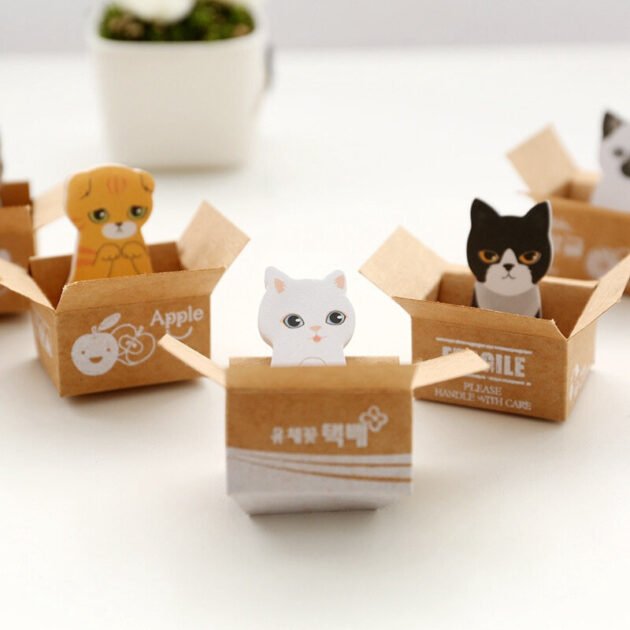 Bloco de Papel de Gatinho com Notas Adesivas e Caixa