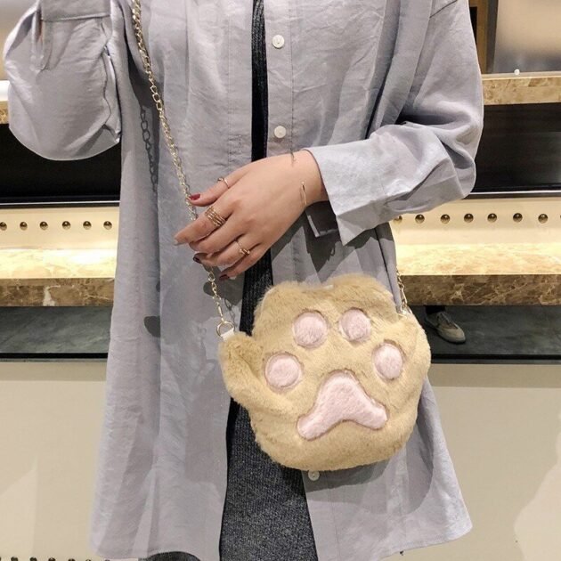 Bolsa Pata do Gatinho Fofo Cat Paw Luxo De Pelúcia Com Alça - Imagem 3