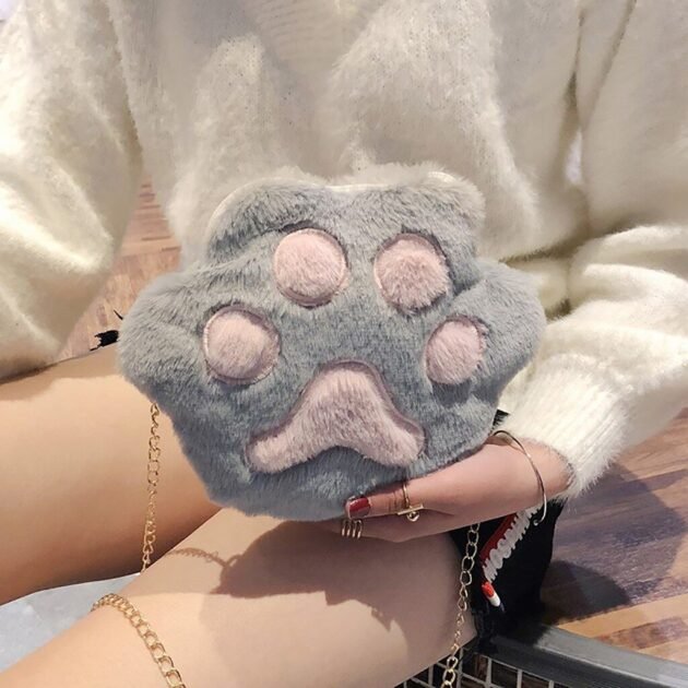 Bolsa Pata do Gatinho Fofo Cat Paw Luxo De Pelúcia Com Alça - Imagem 4