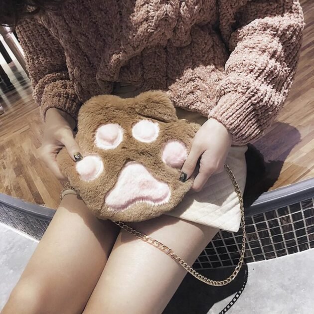 Bolsa Pata do Gatinho Fofo Cat Paw Luxo De Pelúcia Com Alça - Imagem 5