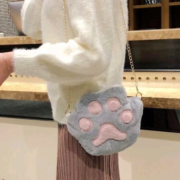 Bolsa Pata do Gatinho Fofo Cat Paw Luxo De Pelúcia Com Alça - Imagem 2