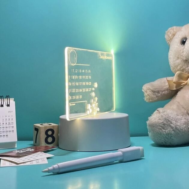 Quadro Luminária LED para Anotações com Calendário e Lembretes Transparente com Caneta e USB - Imagem 2