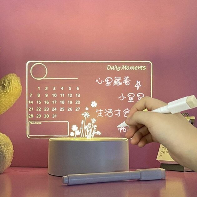 Quadro Luminária LED para Anotações com Calendário e Lembretes Transparente com Caneta e USB - Imagem 7
