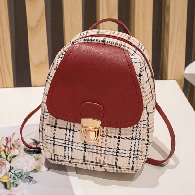 Mini Mochila Xadrez Tipo Couro Kawaii Estilo Fofo