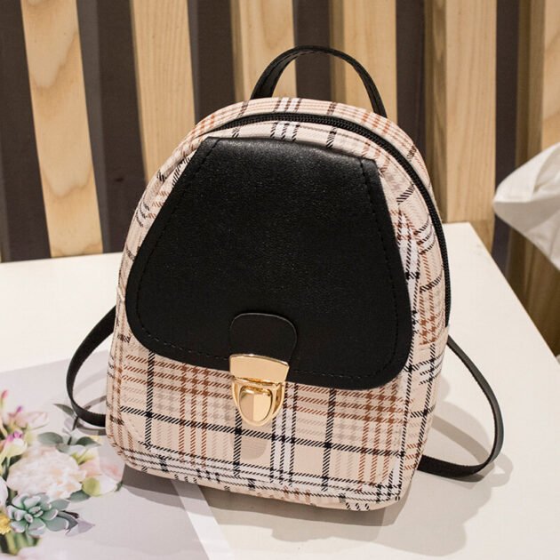 Mini Mochila Xadrez Tipo Couro Kawaii Estilo Fofo