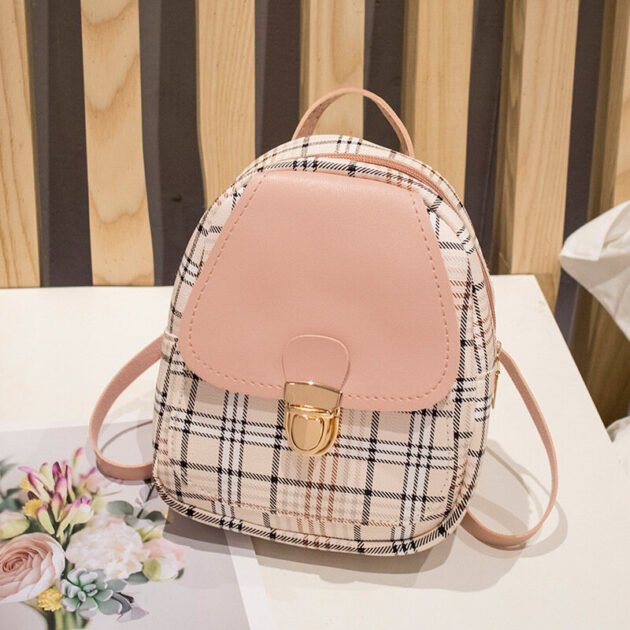 Mini Mochila Xadrez Tipo Couro Kawaii Estilo Fofo