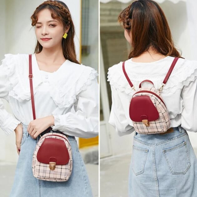 Mini Mochila Xadrez Tipo Couro Kawaii Estilo Fofo