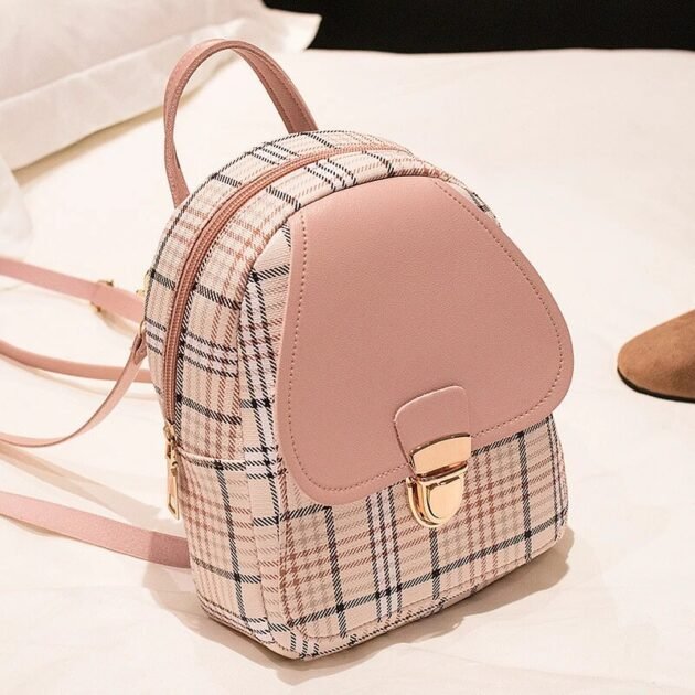 Mini Mochila Xadrez Tipo Couro Kawaii Estilo Fofo