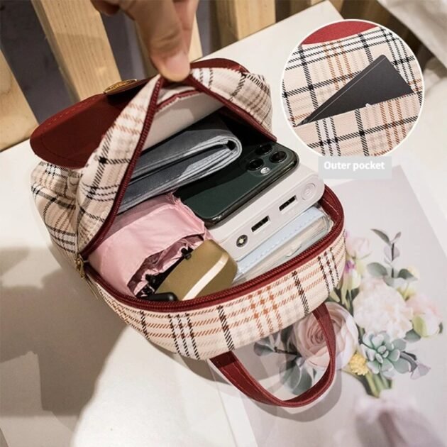 Mini Mochila Xadrez Tipo Couro Kawaii Estilo Fofo
