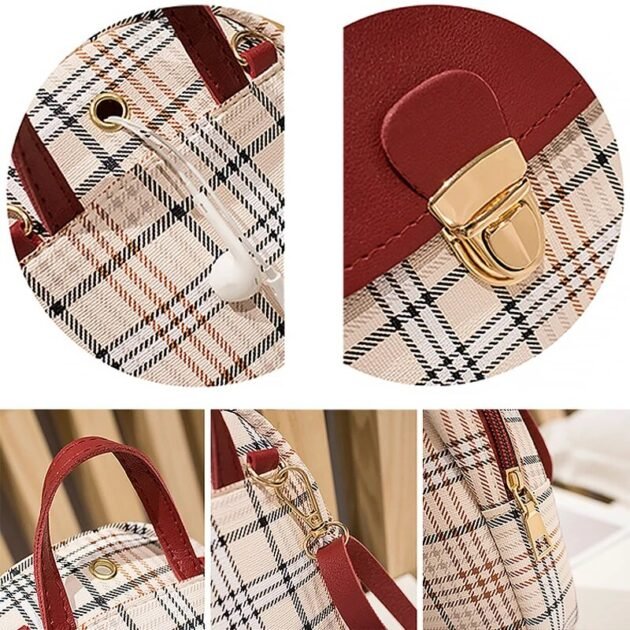 Mini Mochila Xadrez Tipo Couro Kawaii Estilo Fofo
