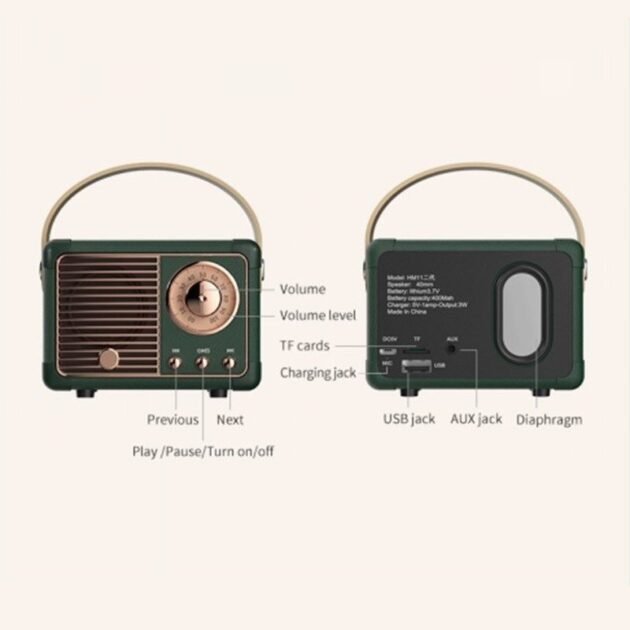 Mini Rádio Bluetooth Retrô com Estilo Vintage de Luxo