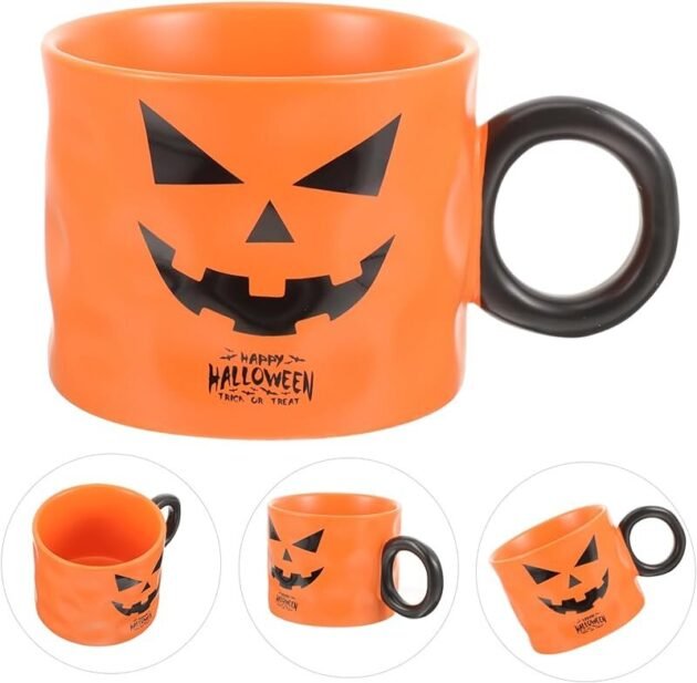Caneca Abóbora de Halloween Laranja com Colher