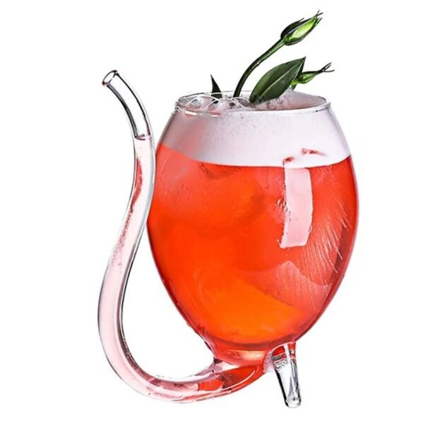 Copo com Rabinho e Canudo Acoplado Perfeito para Drinks Criativos Bebidas Coquetéis com Formato Divertido Diferente - Imagem 2