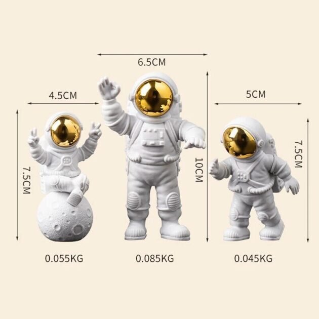 Kit 3 Astronautas de Luxo com Luminária Lua de Led