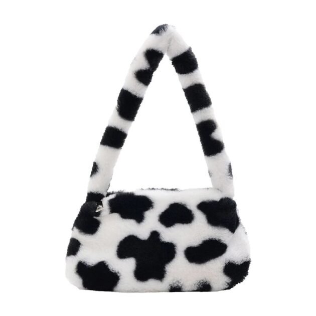 Bolsa de Vaca em Pelúcia com Alça Macio Fofo Estilo Kawaii Japonês