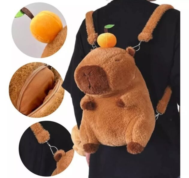 Mochila com Formato De Capivara de Pelúcia Fofa e Macia