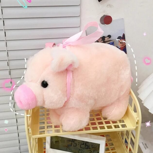 Bolsa de Porquinho com Formato de Porco Fofo e Macio de Pelúcia Rosa Estilosa Transversal de Ombro - Imagem 2