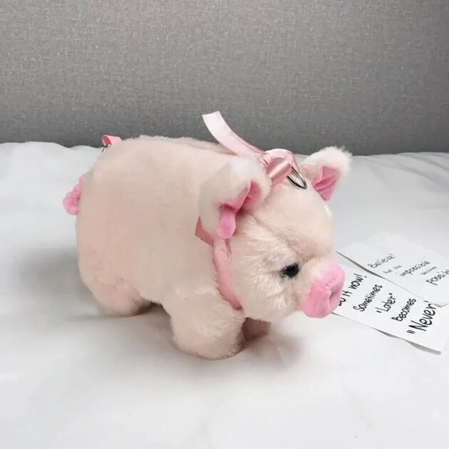Bolsa de Porquinho com Formato de Porco Fofo e Macio de Pelúcia Rosa Estilosa Transversal de Ombro - Imagem 6