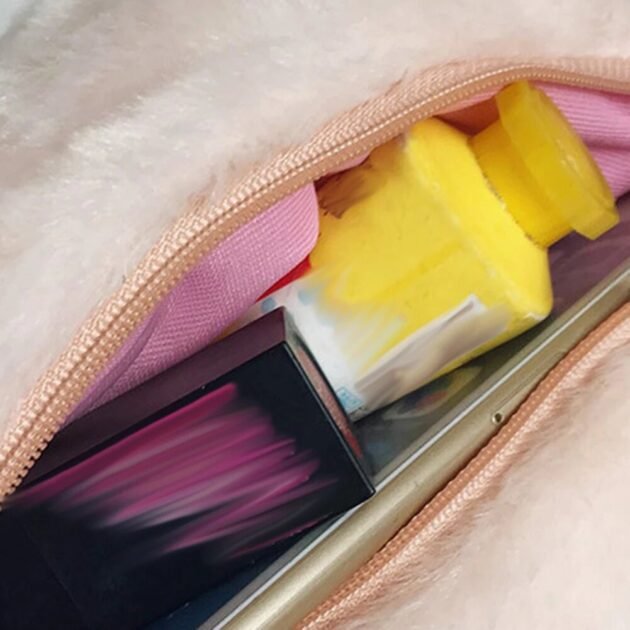 Bolsa de Porquinho com Formato de Porco Fofo e Macio de Pelúcia Rosa Estilosa Transversal de Ombro - Imagem 7