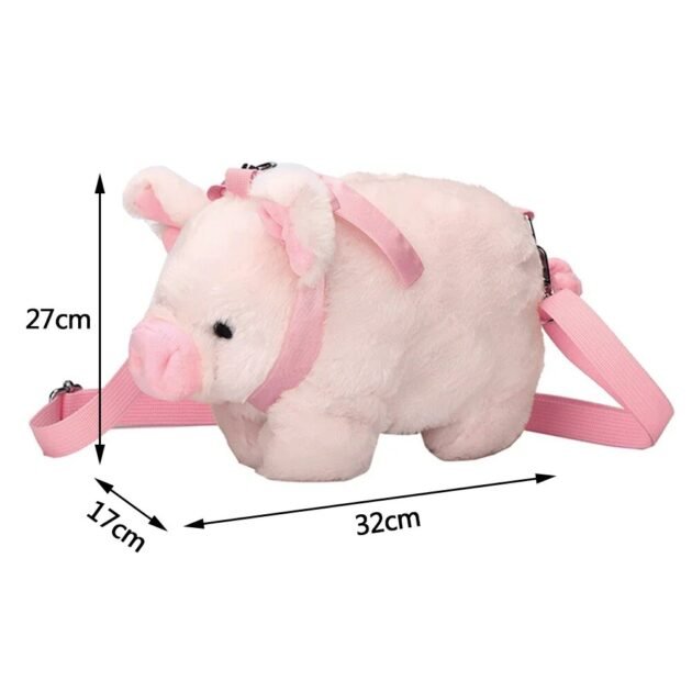 Bolsa de Porquinho com Formato de Porco Fofo e Macio de Pelúcia Rosa Estilosa Transversal de Ombro - Imagem 9