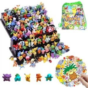 Kit 144 Pokemons + 50 Adesivos Coleção Completa Miniaturas e Bolsa Bag