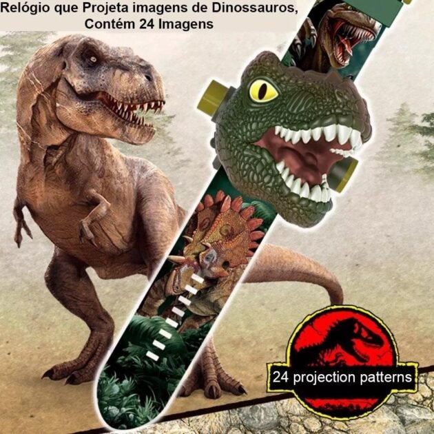 Relógio de Dinossauro 3D com Projetor T-Rex Jurassic Digital Flip