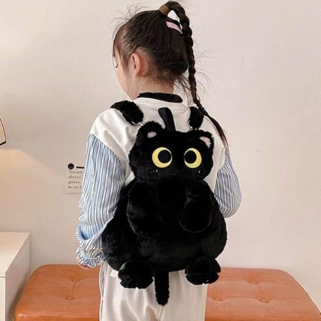Mochila com Formato De Gatinho de Pelúcia Fofa e Felpuda com Alças Kawaii - Imagem 3