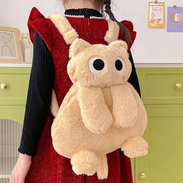 Mochila com Formato De Gatinho de Pelúcia Fofa e Felpuda com Alças Kawaii - Imagem 4