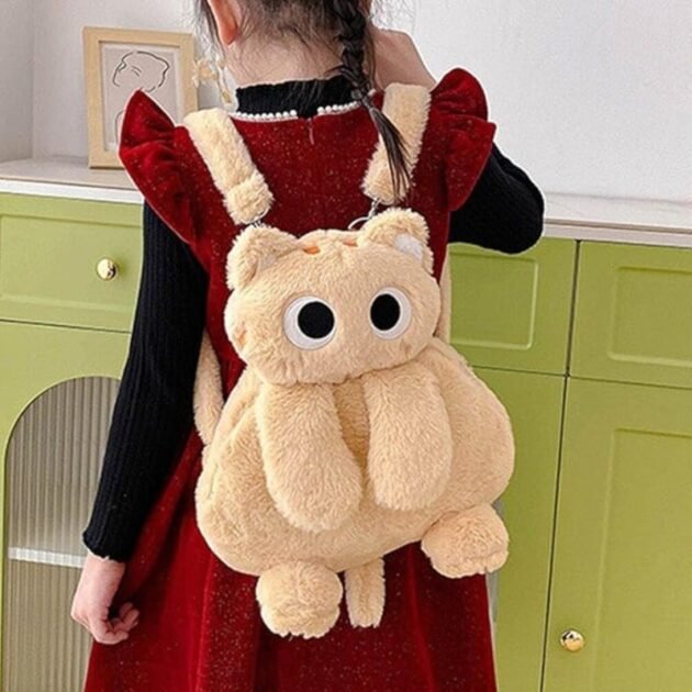 Mochila com Formato De Gatinho de Pelúcia Fofa e Felpuda com Alças Kawaii - Imagem 6