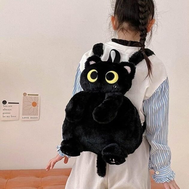 Mochila com Formato De Gatinho de Pelúcia Fofa e Felpuda com Alças Kawaii - Imagem 7