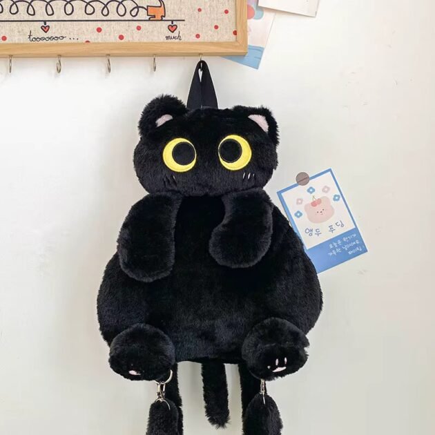 Mochila com Formato De Gatinho de Pelúcia Fofa e Felpuda com Alças Kawaii - Imagem 9